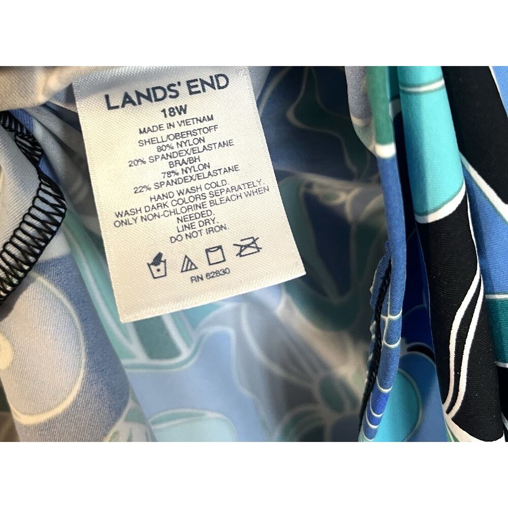 Lands End Women Swim Top Dress Cover Up Sz 18W Built In Bra Stretch 1 Pc Tropics - Picture 7 of 9
